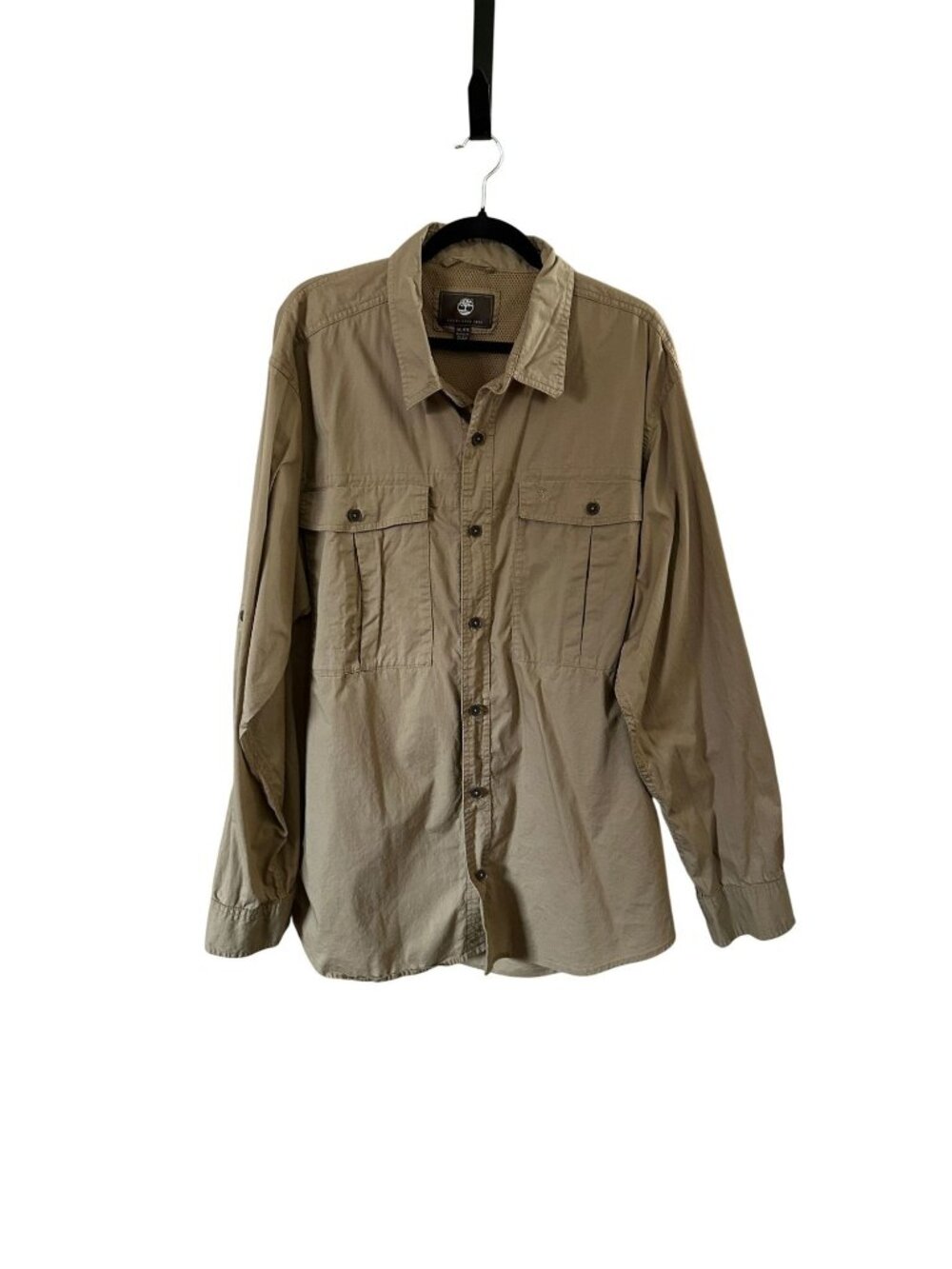 Timberland Mens XXL Tan Button Up Shirt Relaxed Fit Lightweight Cotton Outdoor
